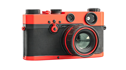 A vibrant retro style rangefinder camera capturing memories with a modern on transparent background