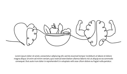 Continuous line design of concern for brain health. Single line decorative element drawn on white.