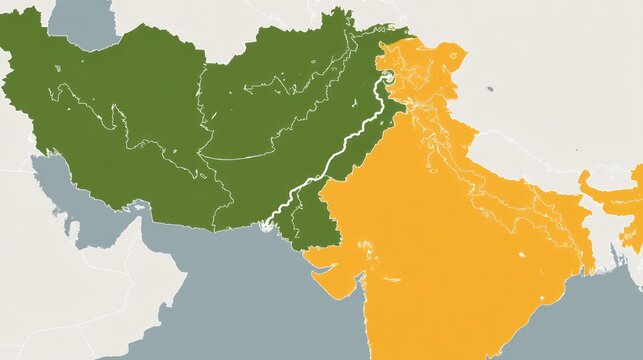A clean, educational vector map highlighting India and Pakistan with the Line of Control (LoC) and disputed regions marked neutrally for geopolitical illustration purposes