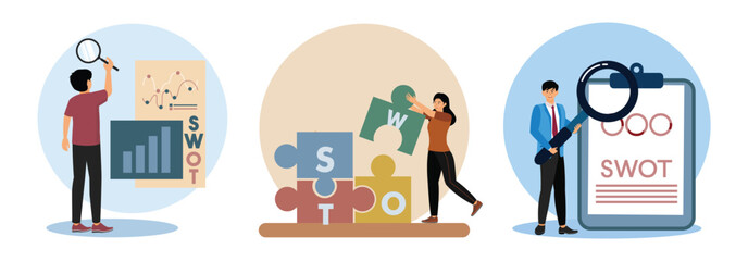 SWOT Analysis for Strategic Planning. SWOT Analysis Using Puzzle Pieces. Professional SWOT.