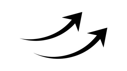 Black curved arrow up. Long arrow. direction symbol isolated on transparent white background 