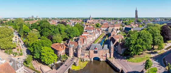 Aerial panorama from the city Amersfoort with the Koppelpoort in the Netherlands © Nataraj