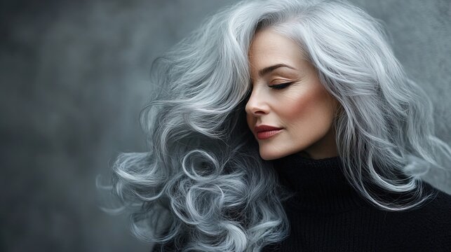 A woman embracing her silver hair, celebrating aging with elegance
