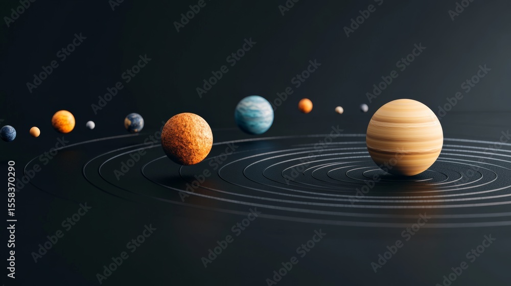 Poster planets orbiting a distant star in an enigmatic region of a dark universe, displaying their intricat