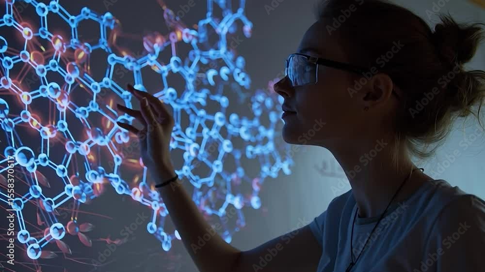 Aufkleber scientist exploring molecular structure with advanced projection technology