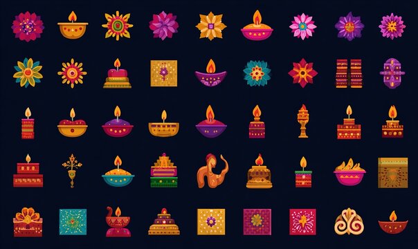 bundle of fifty diwali set flat style icons. High quality - Powered by Adobe