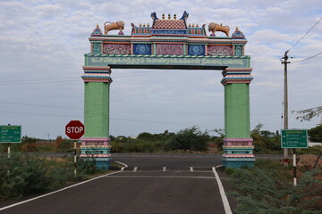 Memorial arch in the village road, rameshwaram, ramanathapuram, madurai, tamilnadu, India, asia 
