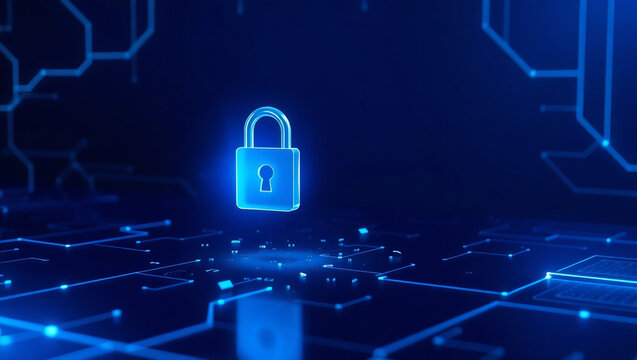 Cybersecurity and data privacy protection concept, lock, binary digits background