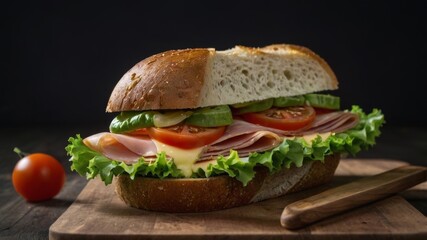 Sandwich with Ham Lettuce Tomato and Cheese