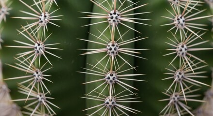 Close-up of cactus spines on green stems with detailed texture