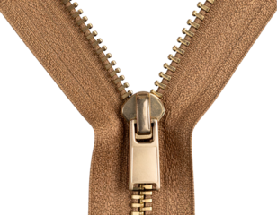 Top-Down View of Closed Bronze Zipper with Textured Pull Tab, isolated on transparent background PNG