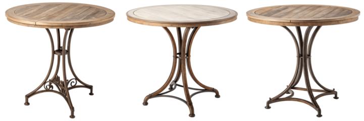 Set For Three round wooden tables isolated on transparent background