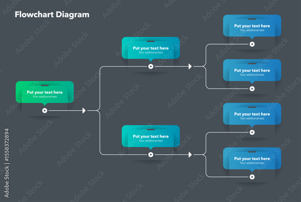 Aufkleber Simple modern template for flowchart diagram - dark version. Flat infographic design with thin lines for website or data presentation.