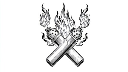 Two crossed lighters ablaze