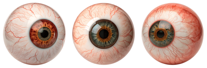 Set For Three realistic human eyeballs with different colors isolated on white