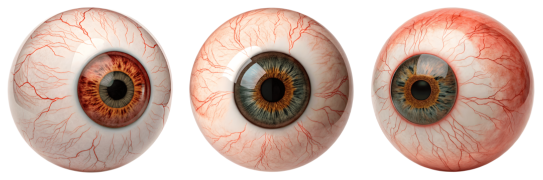 Set For Three realistic human eyeballs with different colors isolated on white