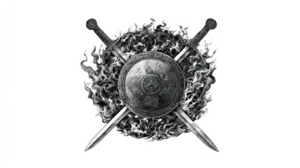 Crossed swords and shield, graphic art