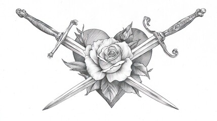 Heart, Rose, Swords Graphic