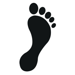 Black human footprint, left foot symbol, isolated on white, footmark for journey, path, walking, or travel sign icon