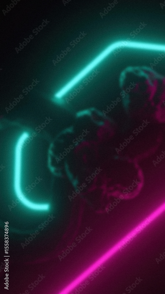 Aufkleber abstract dark background featuring blurred figures highlighted by pink and cyan neon lights creating