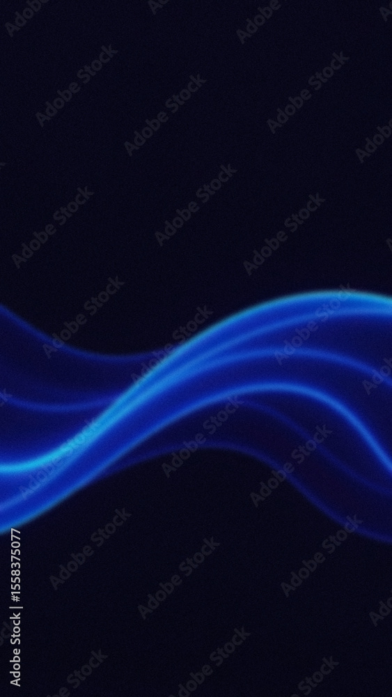Poster wavy blue streaks of light against a dark background create an abstract design showing movement and 