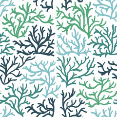 Seamless Pattern of Coral Branches on White Background