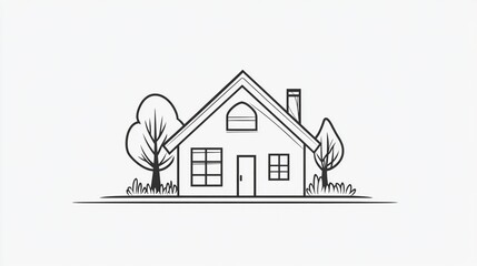 Fototapeta premium Black and white minimalist line house icon with clean strokes, perfect for logo design, user interfaces, branding and digital apps.