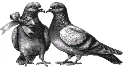 Romantic pigeons facing each other