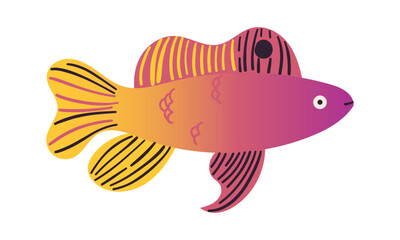Tropical fish vector cartoon icon. Isolated cartoon icon aquarium or sea animals .Vector illustration tropical fish on white background. Hand drawn illustration .