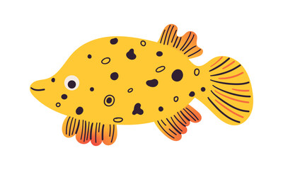 Tropical fish vector cartoon icon. Isolated cartoon icon aquarium or sea animals .Vector illustration tropical fish on white background. Hand drawn illustration .