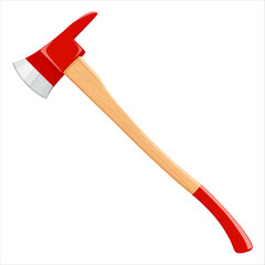 Firefighter axe isolated on white background. Red Hatchet. Fire ax firefighter rescue equipment. Metal woodcutter with handle made of wood. Vector illustration, Flat design.