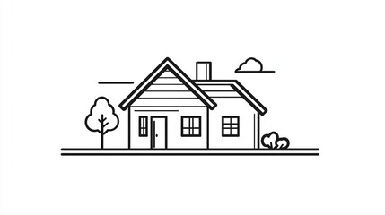 Fototapeta premium Black and white minimalist line house icon with clean strokes, perfect for logo design, user interfaces, branding and digital apps.