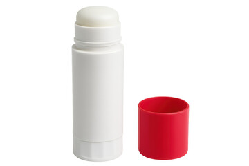 Open glue stick with red cap, isolated on transparent background, perfect for creative projects and school activities