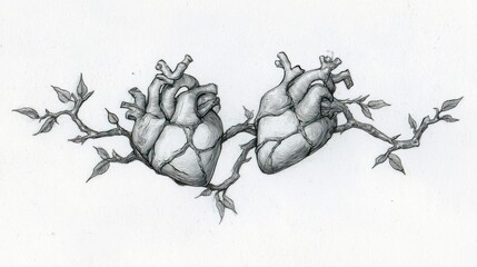 Two hearts connected by a branch