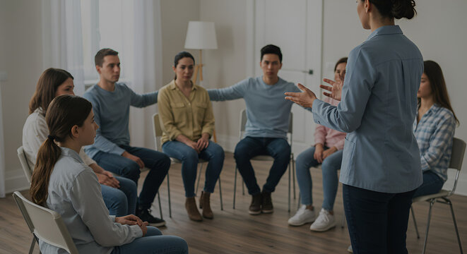 Group therapy session in a room