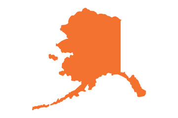 Map of the United States with Alaska in orange, showcasing American territories, states, and borders in clear design icon