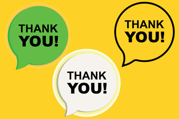 Various thank you speech bubbles in bold font, modern design for appreciation, gratitude and messages of thanks icon