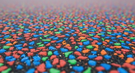 Fototapeta premium Close-up of multicolored granules on rubber playground surface