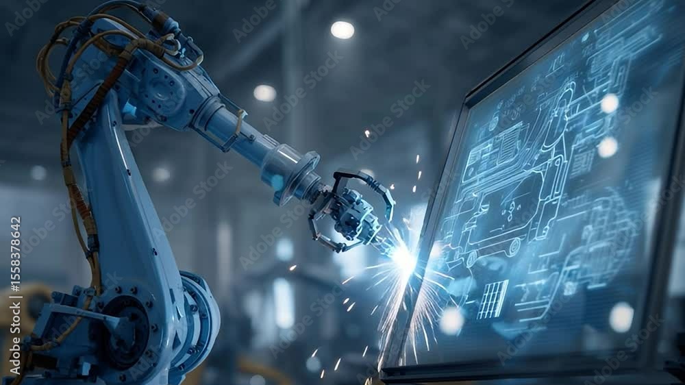 Poster advanced robotic arm performing precise tasks in industrial setting