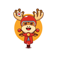 Cute moose mascot cartoon character illustration ride on scooter