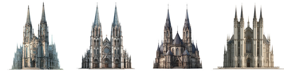 Fototapeta premium European Gothic Cathedral Collection: Majestic Architecture on White