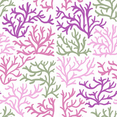 Seamless Pattern of Coral Branches on White Background