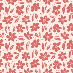 Fototapeta premium The pattern with leaves and flowers is drawn by hand. vector illustration