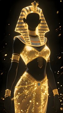 Traditional Female Costume Series : Kalasiris Dress from Egypt, an illustration with dark background and golden light particles outline 004