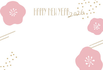 可愛いウメ柄の2026年写真フレーム年賀状