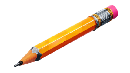 A vibrant orange pencil with a pink eraser symbolizes creativity and new on transparent background