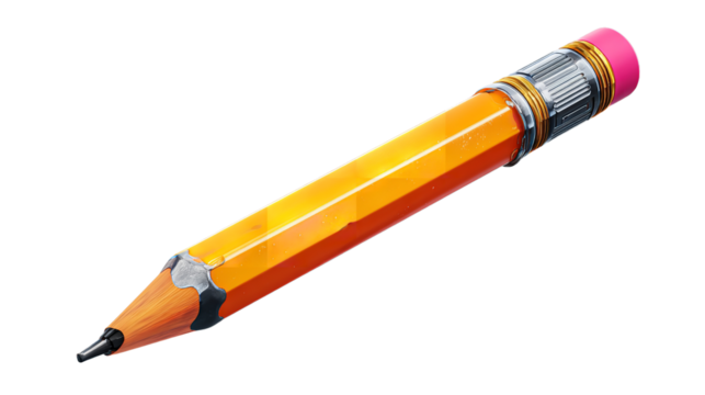 A vibrant orange pencil with a pink eraser symbolizes creativity and new on transparent background