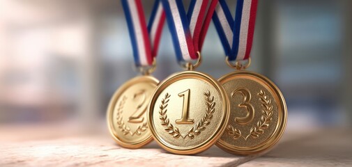 The gold medals celebrating first, second, and third place accomplishments in competition.