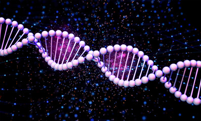 Digital dna helix or genome structure with shining light