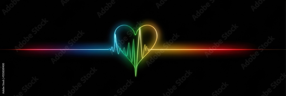 Aufkleber Heartbeat Line in Rainbow Gradient Culminating in a Soft Heart Shape Symbolizing Love and Connection